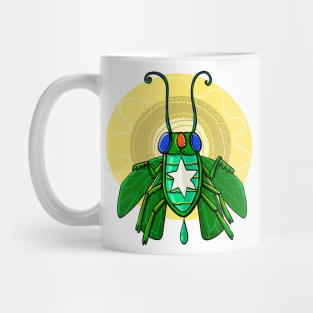 green scarab beetle with a golden disc Mug